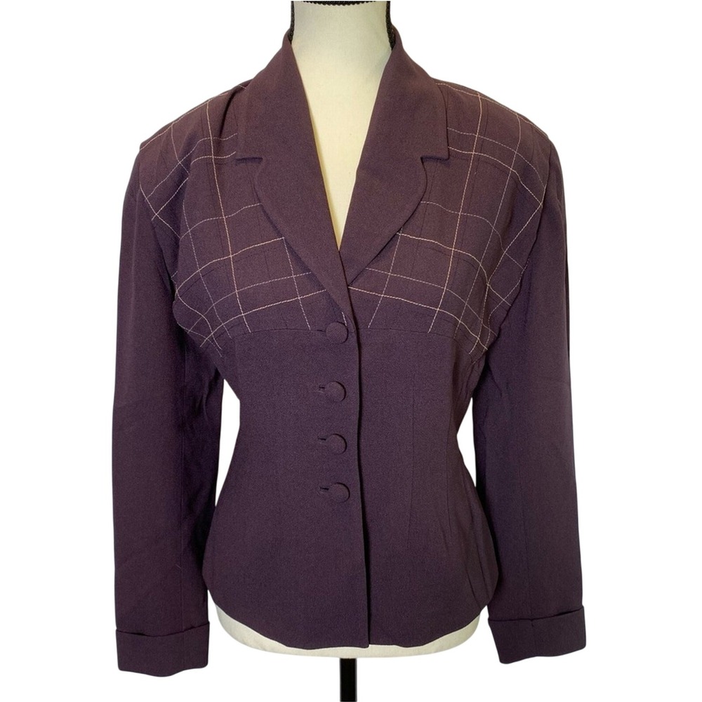 Zelda Women's Blazer Suit Jacket Size 2 Eggplant Purple Vintage‎ Checked Classic